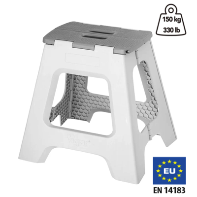VIGAR LOAD 150KG 40CM Compact Foldable Stool 100% Recycled Plastic ZEROLINE GREY STEP STOOL