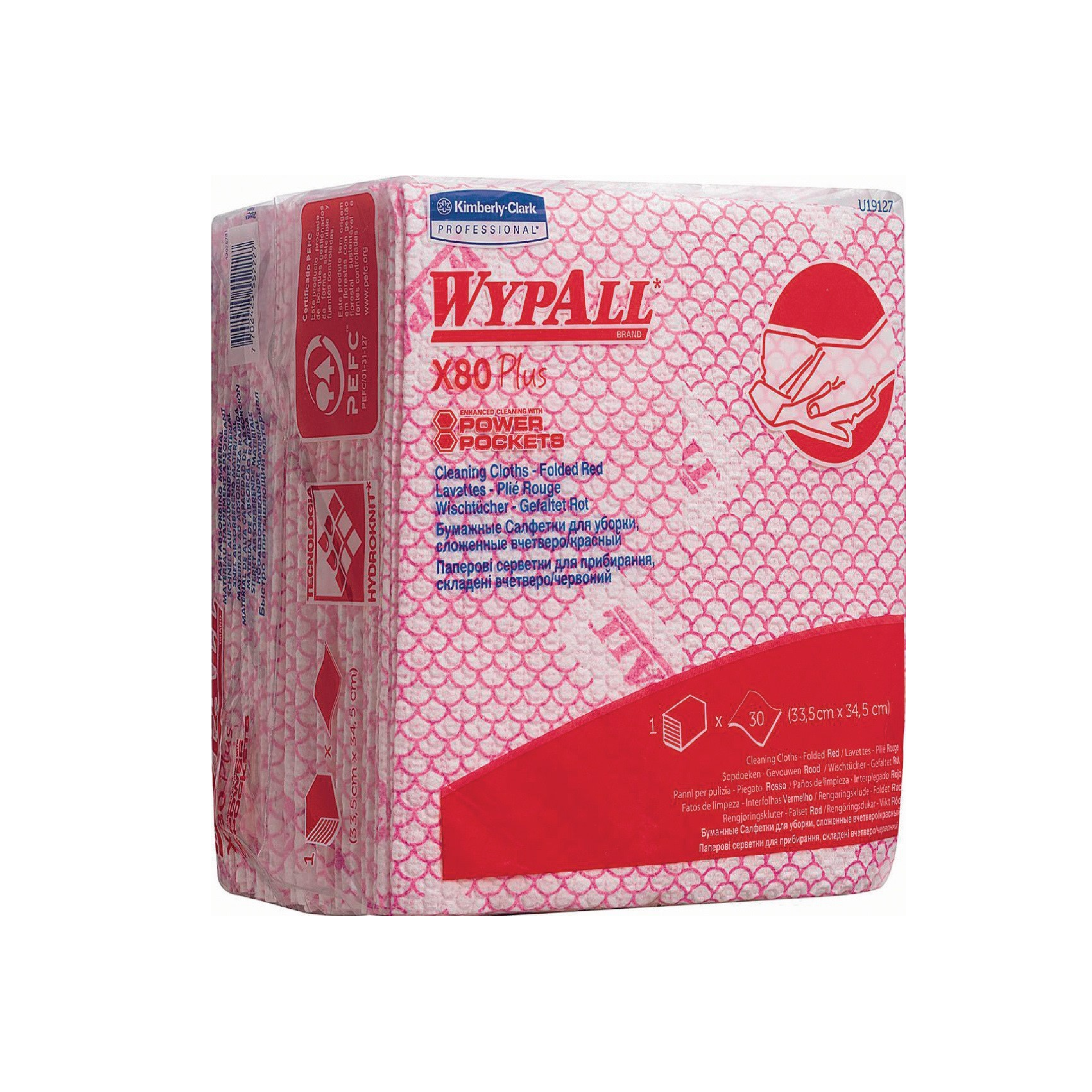 WYPALL X80 Plus PINK Color Coded Wiper Quarter-Fold Cloths 30/Pack